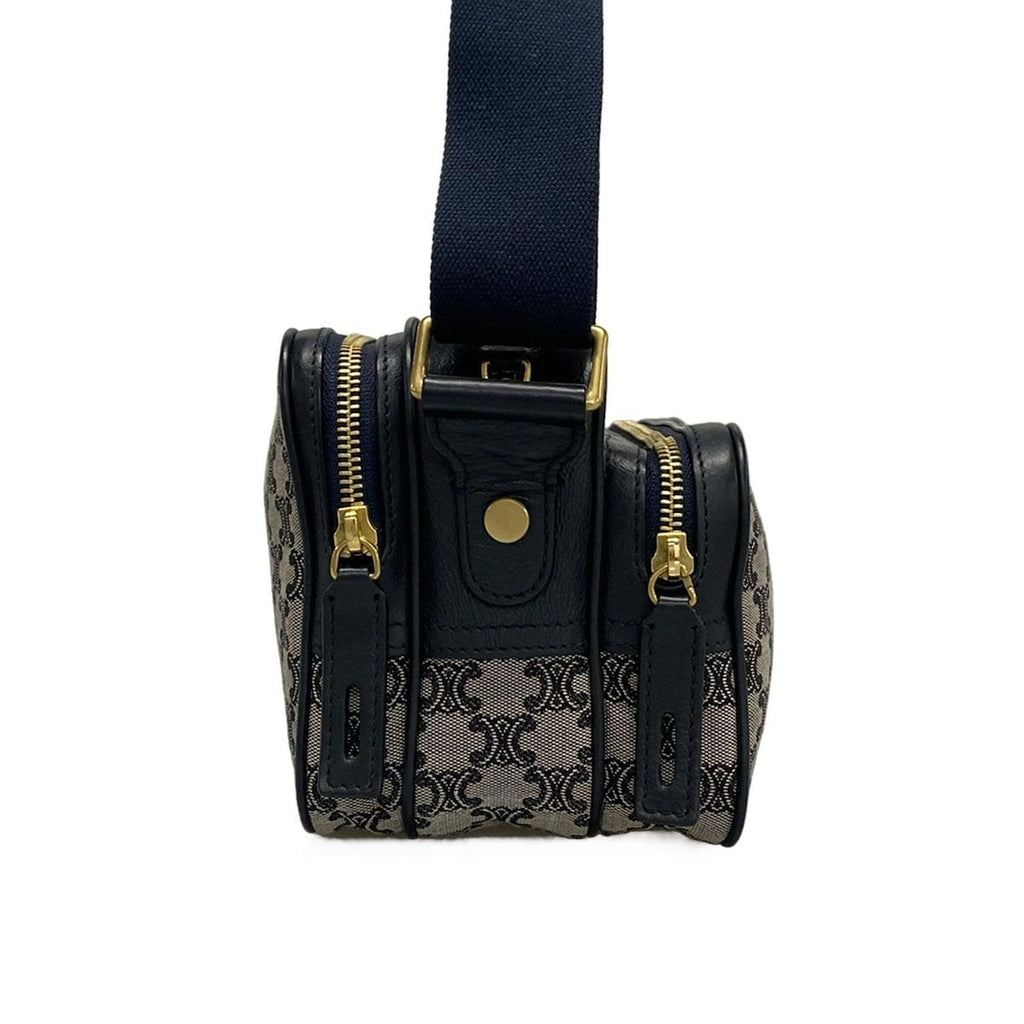 Celine Shoulder Bag Macadam Pattern Light Gray Dark Navy Leather — view 2