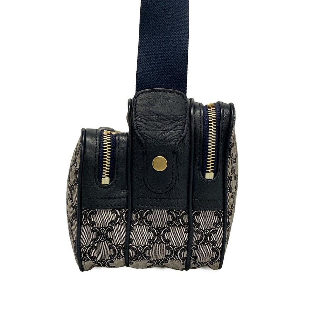 Celine Shoulder Bag Macadam Pattern Light Gray Dark Navy Leather — view 4