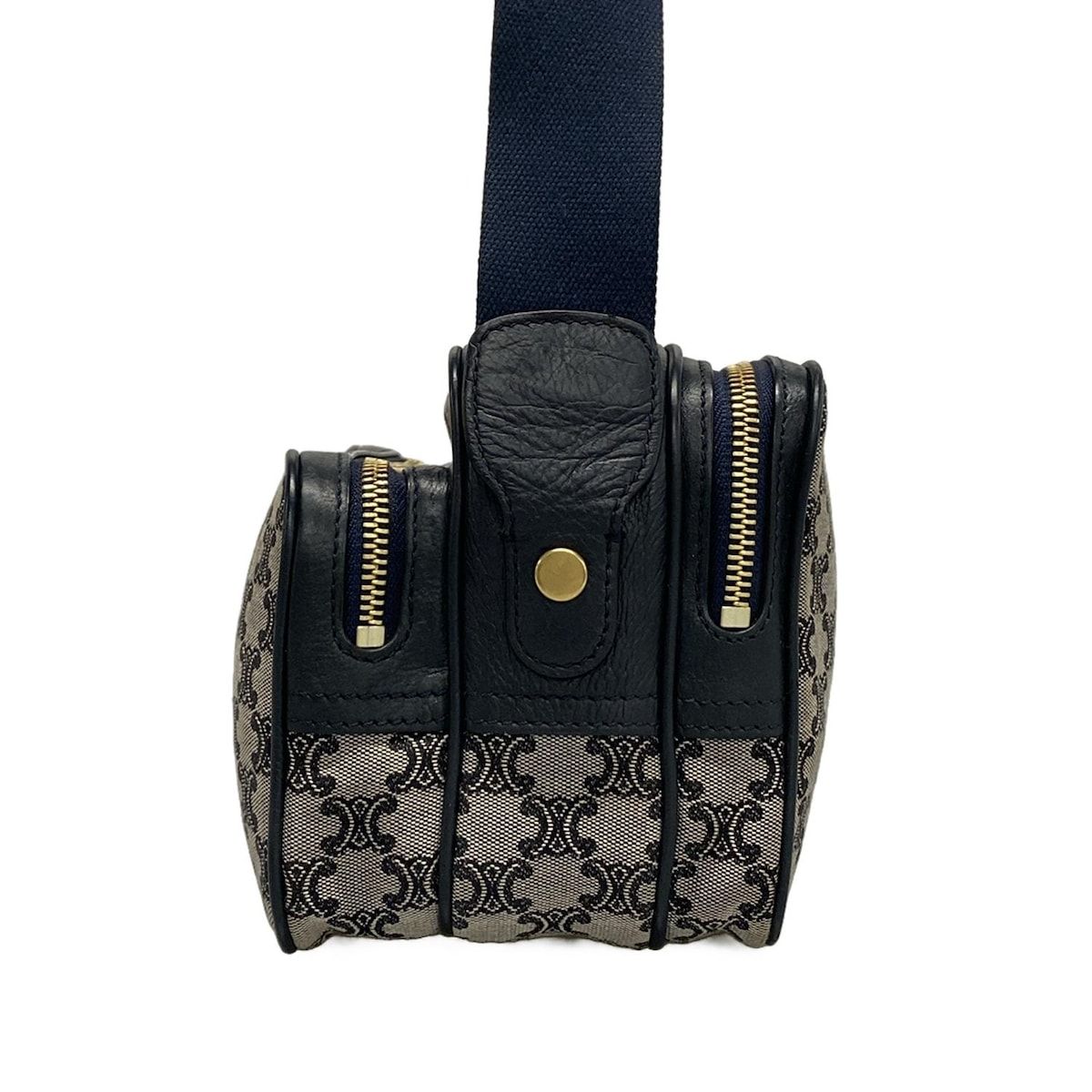 Celine Shoulder Bag Macadam Pattern Light Gray Dark Navy Leather — view 4