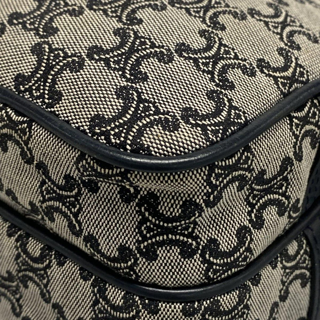 Celine Shoulder Bag Macadam Pattern Light Gray Dark Navy Leather — view 6