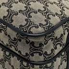 Celine Shoulder Bag Macadam Pattern Light Gray Dark Navy Leather — view 6