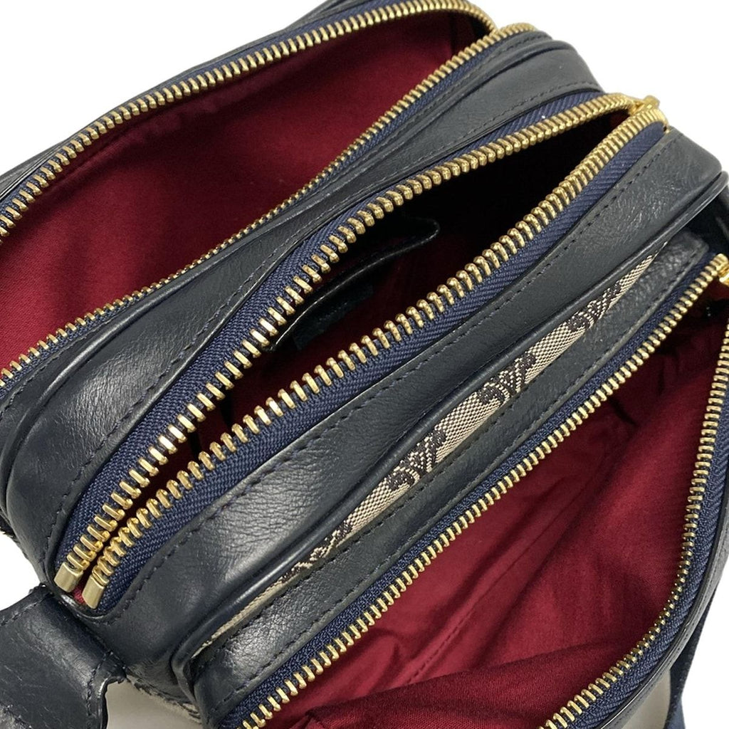 Celine Shoulder Bag Macadam Pattern Light Gray Dark Navy Leather — view 7