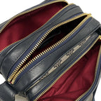 Celine Shoulder Bag Macadam Pattern Light Gray Dark Navy Leather — view 7