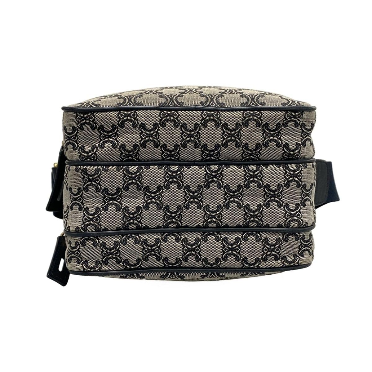 Celine Shoulder Bag Macadam Pattern Light Gray Dark Navy Leather — view 5
