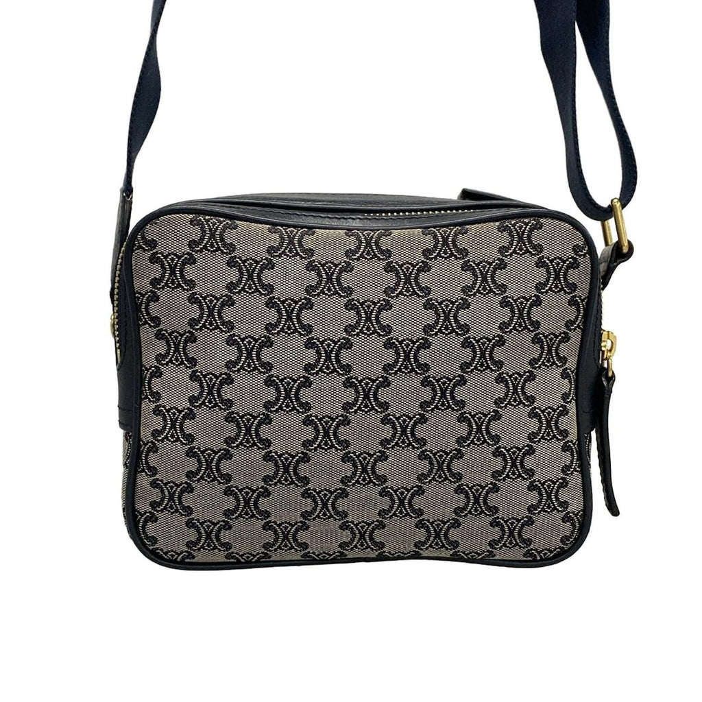 Celine Shoulder Bag Macadam Pattern Light Gray Dark Navy Leather — view 3