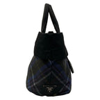 Prada Tote Bag Black Navy Green Plaid Reversible — view 2
