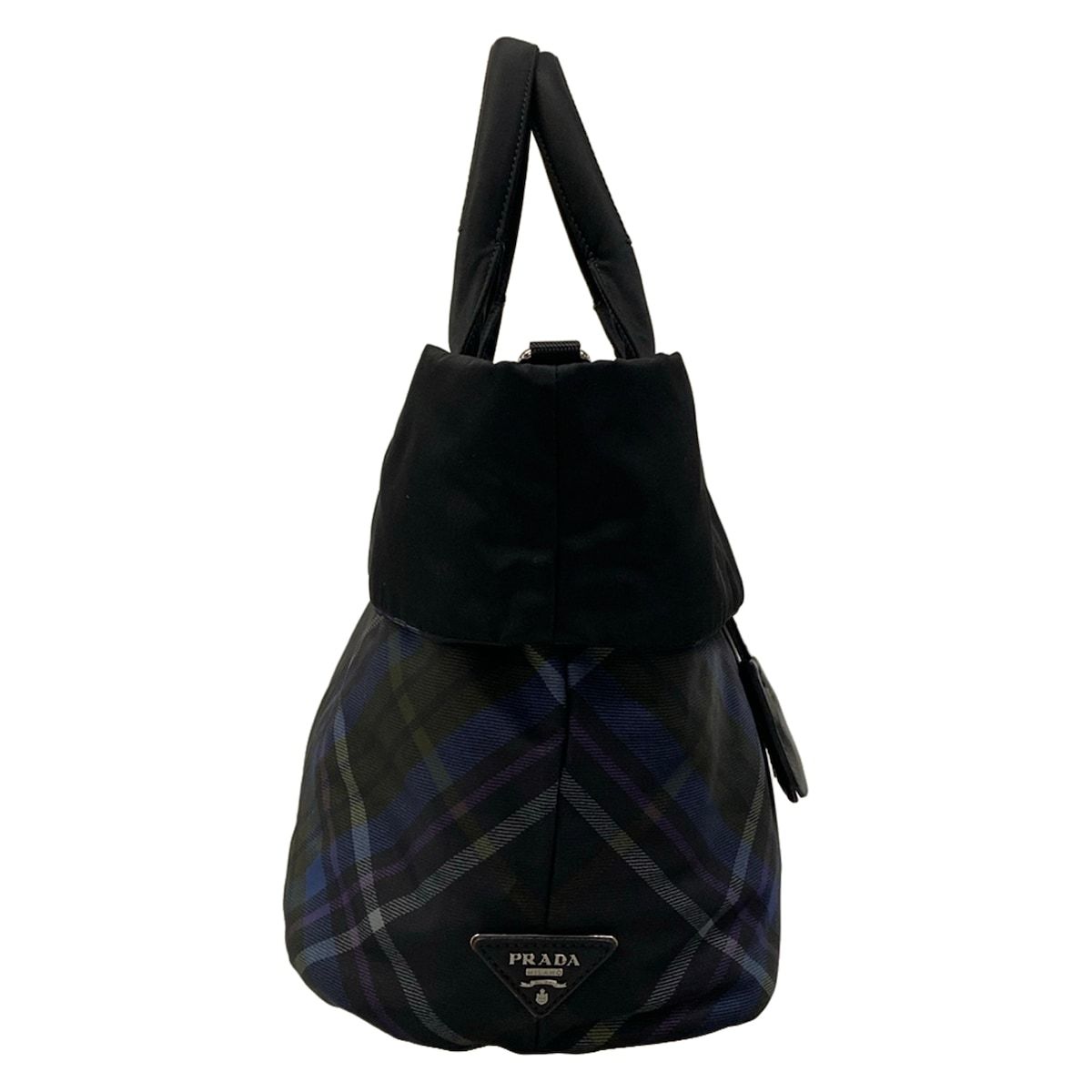 Prada Tote Bag Black Navy Green Plaid Reversible — view 2