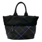 Prada Tote Bag Black Navy Green Plaid Reversible
