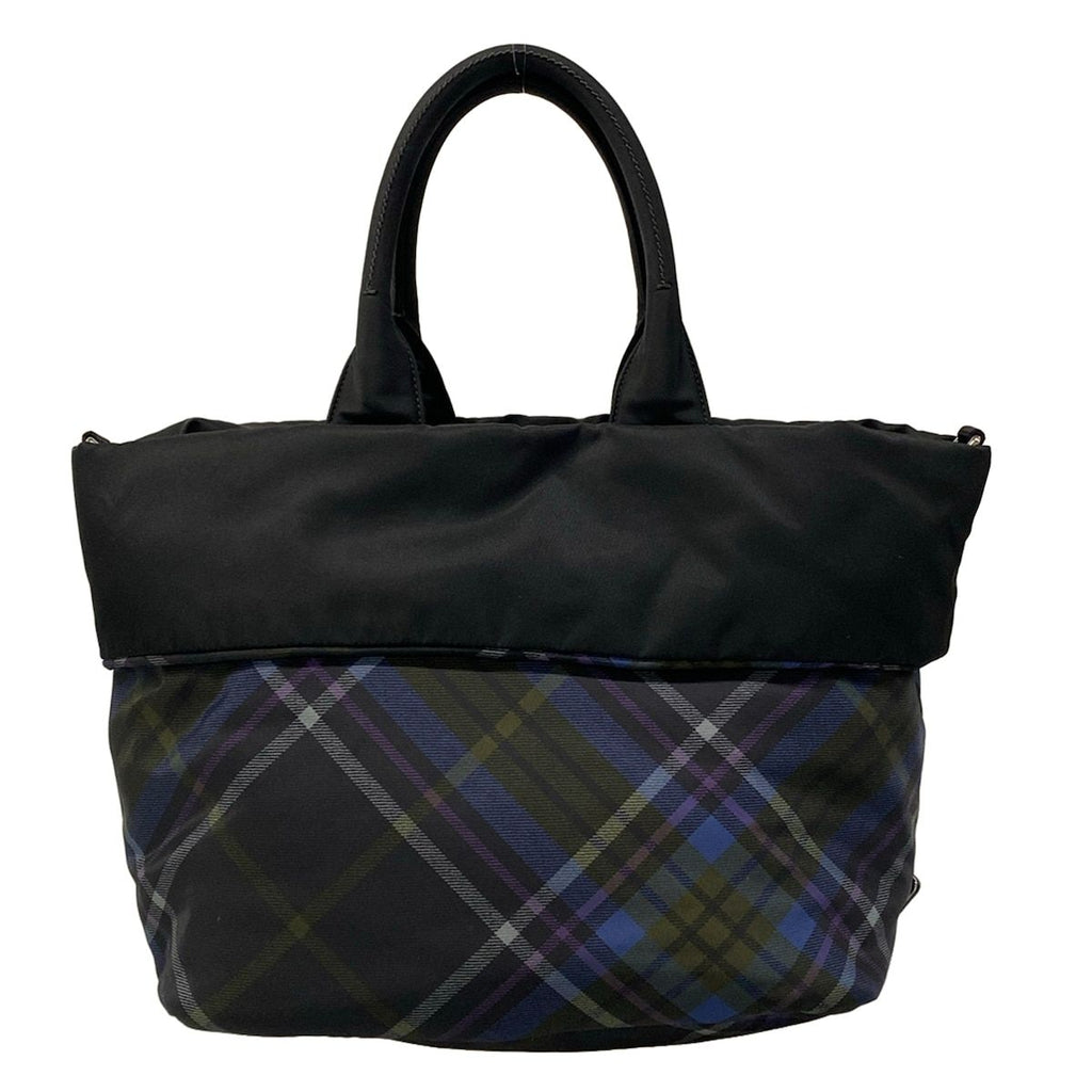 Prada Tote Bag Black Navy Green Plaid Reversible — view 3