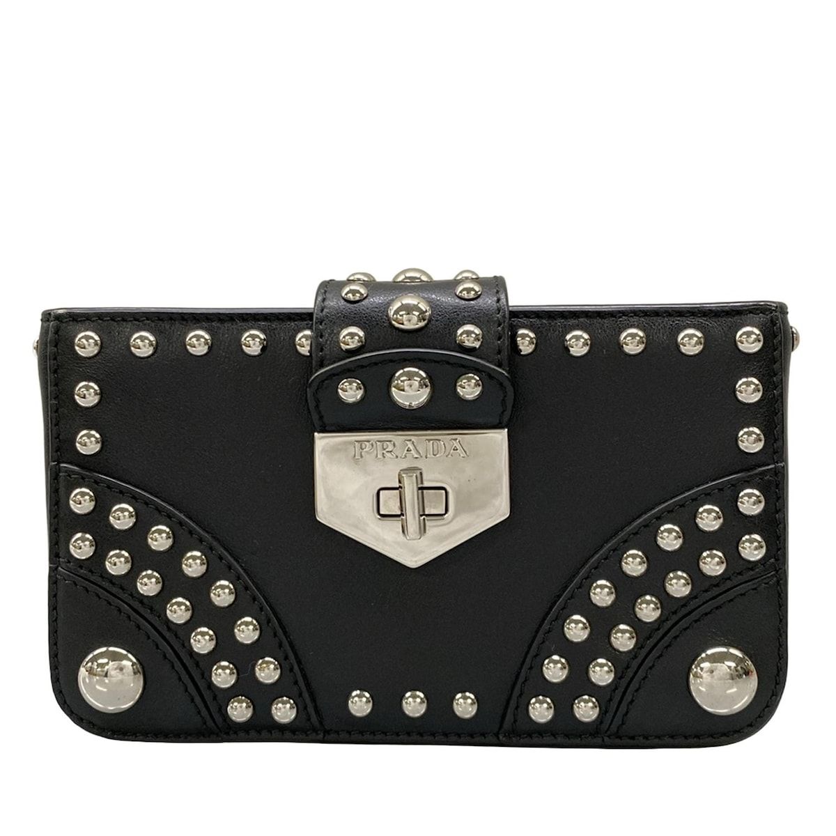Prada Case Black Studded Leather Vanity Bag