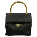 Prada Handbag Black Metal Handle Triangle Logo