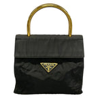 Prada Handbag Black Metal Handle Triangle Logo