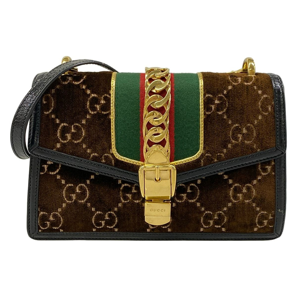 Gucci Shoulder Bag Sylvie Small Dark Brown Black Multi Leather