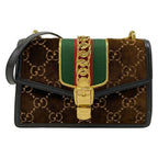Gucci Shoulder Bag Sylvie Small Dark Brown Black Multi Leather