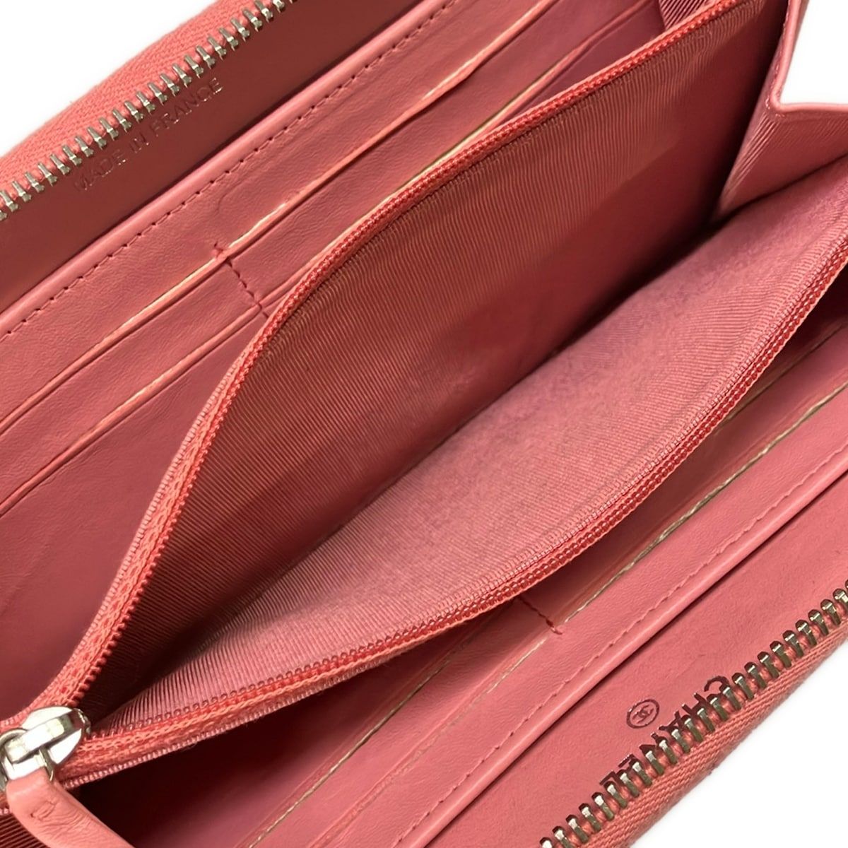 Chanel Wallet Quilted Pink Zip Around CC Logo Silver Lambskin — view 4