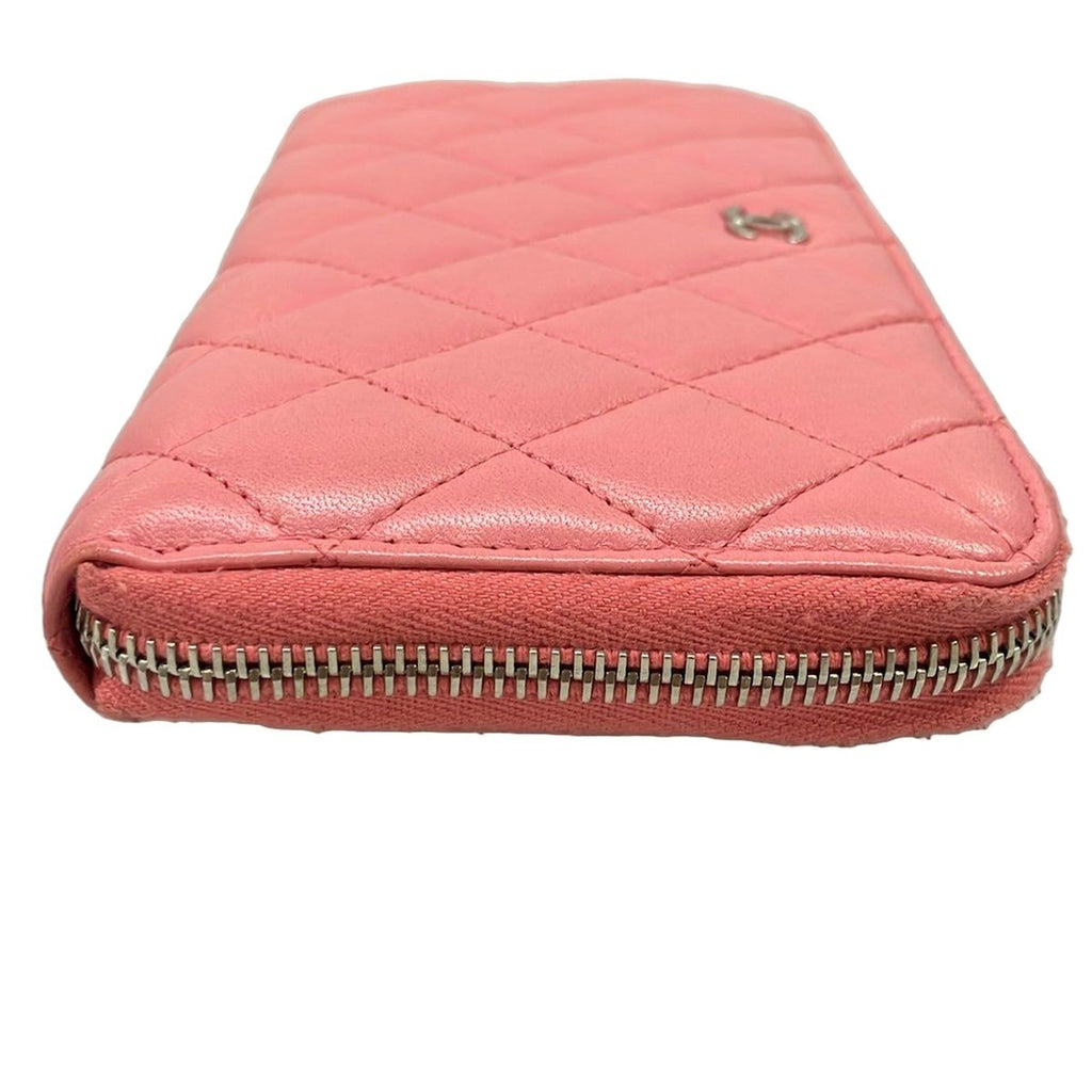 Chanel Wallet Quilted Pink Zip Around CC Logo Silver Lambskin — view 8