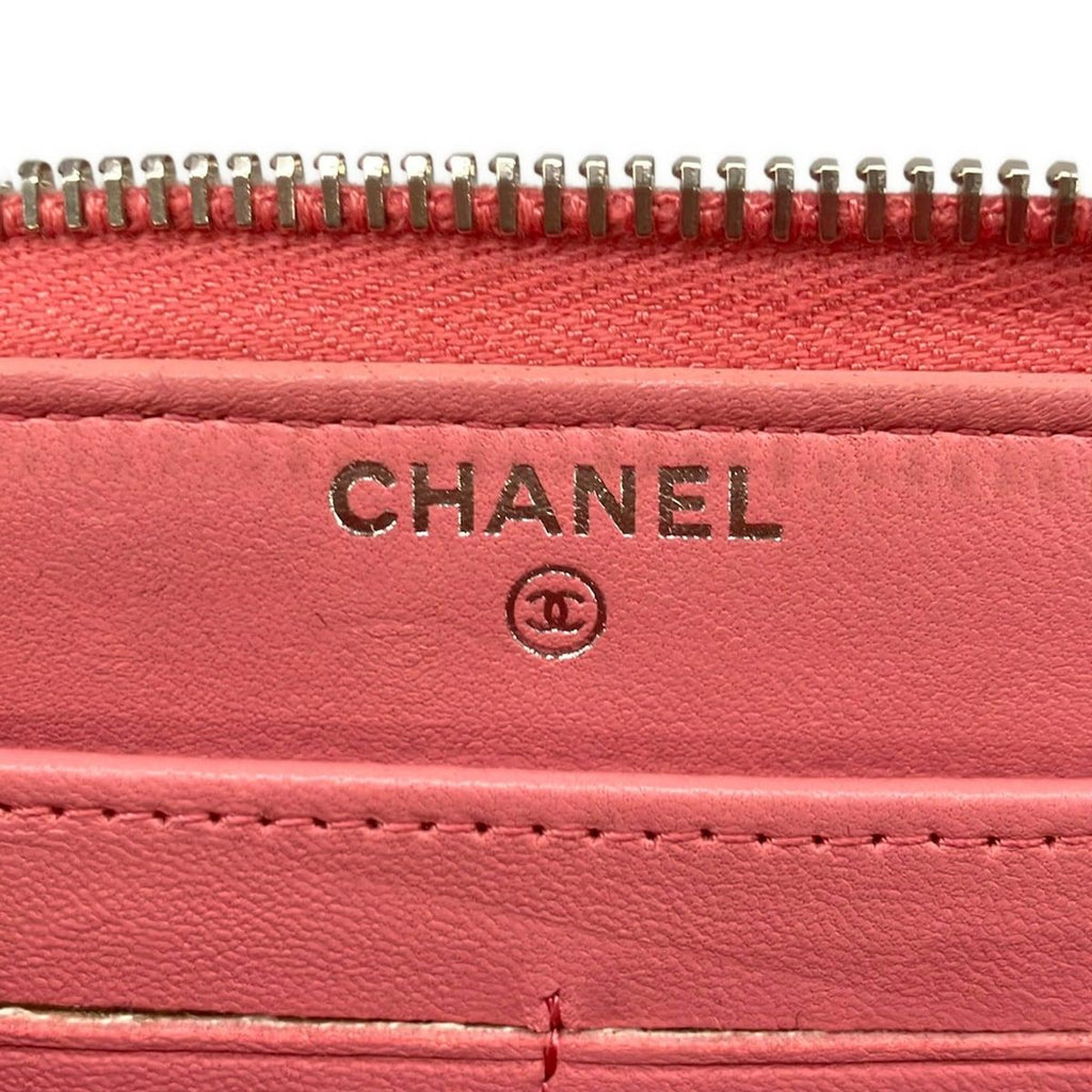 Chanel Wallet Quilted Pink Zip Around CC Logo Silver Lambskin — view 5