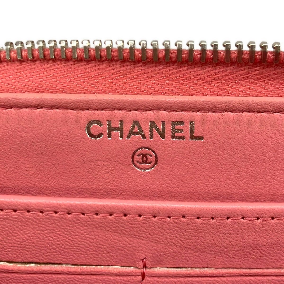 Chanel Wallet Quilted Pink Zip Around CC Logo Silver Lambskin — view 5