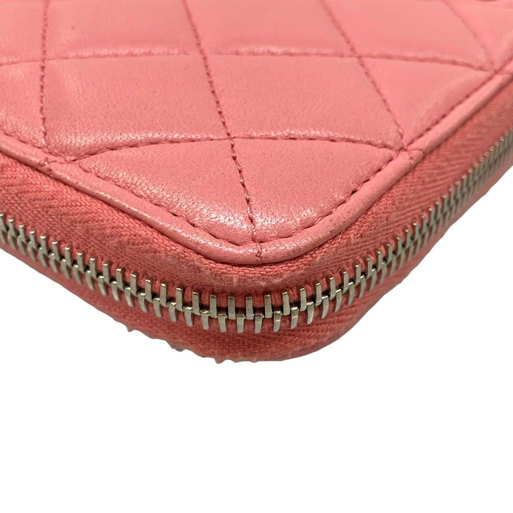 Chanel Wallet Quilted Pink Zip Around CC Logo Silver Lambskin — view 7