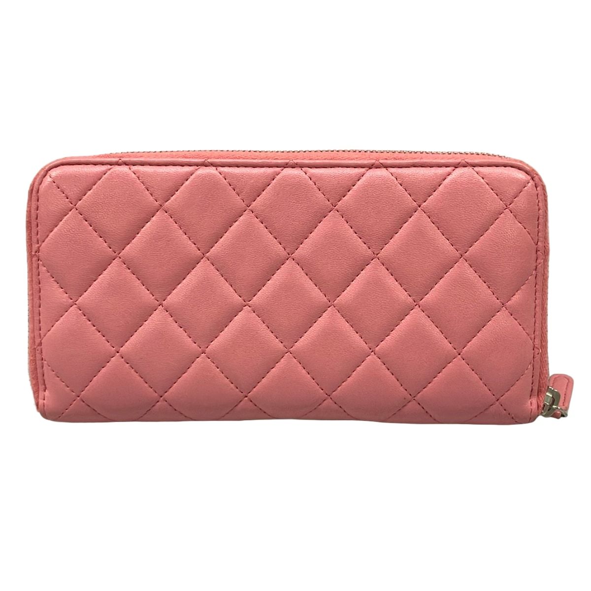 Chanel Wallet Quilted Pink Zip Around CC Logo Silver Lambskin — view 2