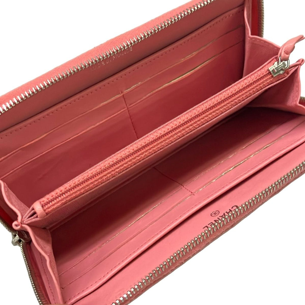Chanel Wallet Quilted Pink Zip Around CC Logo Silver Lambskin — view 3