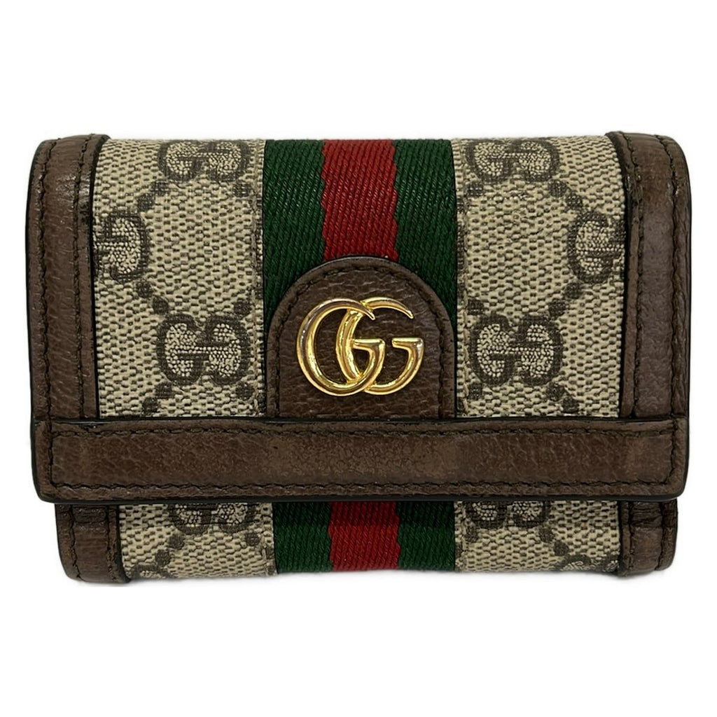 Gucci Trifold Wallet Ophidia Dark Brown Beige Multi Leather