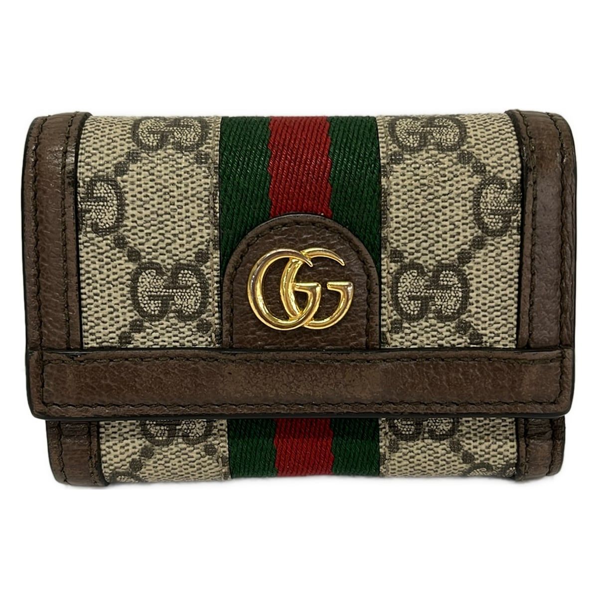 Gucci Trifold Wallet Ophidia Dark Brown Beige Multi Leather