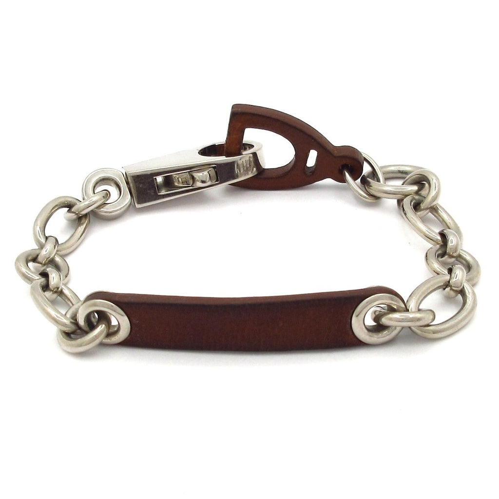 Hermes Bracelet Etelier Leather Dark Brown Silver