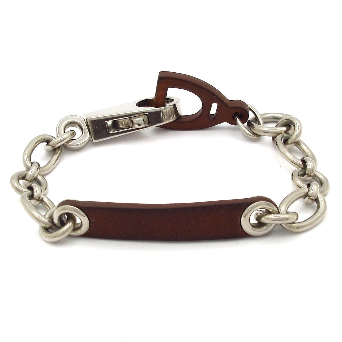 Hermes Bracelet Etelier Leather Dark Brown Silver