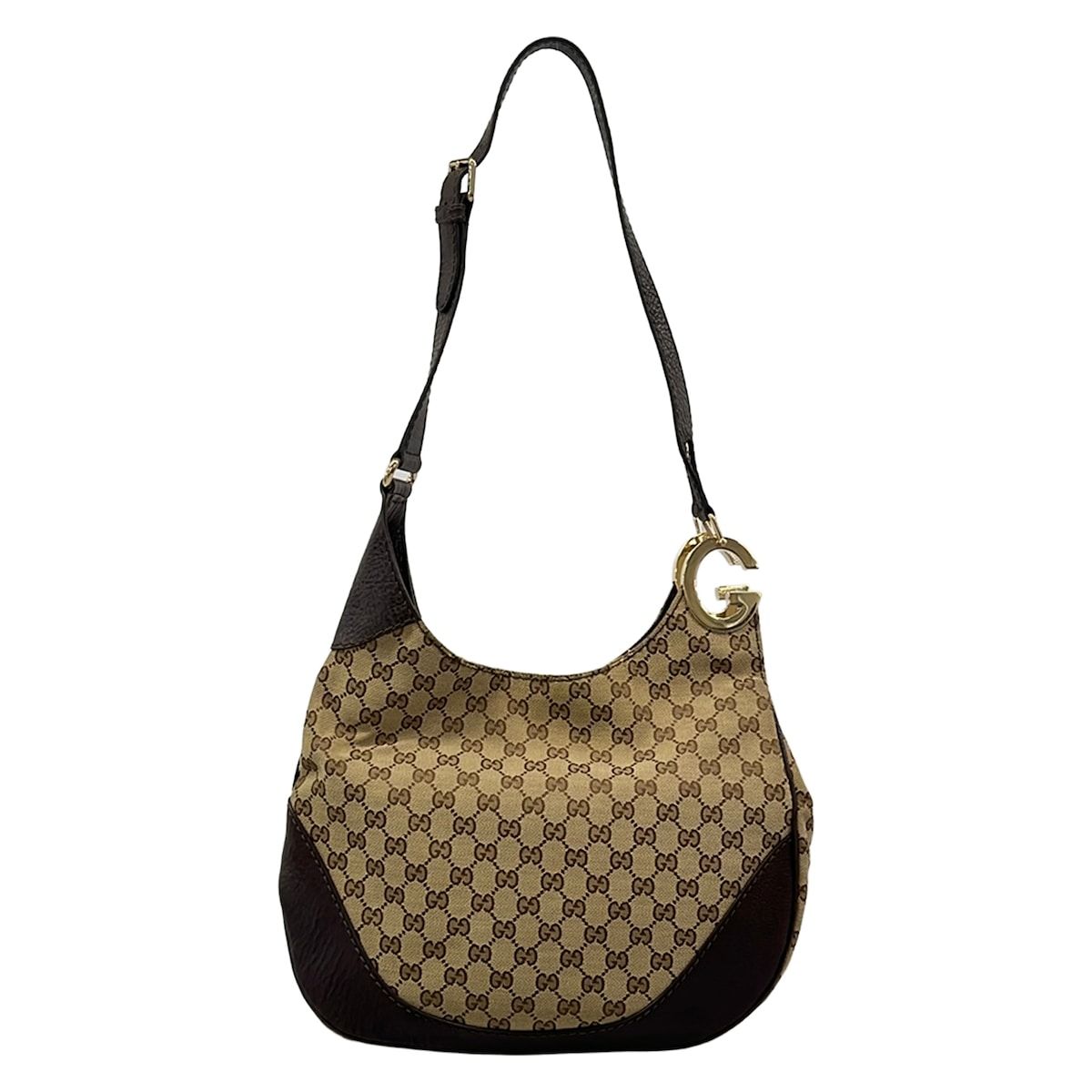 Gucci Shoulder Bag Charlotte GG Pattern Dark Brown Beige Leather