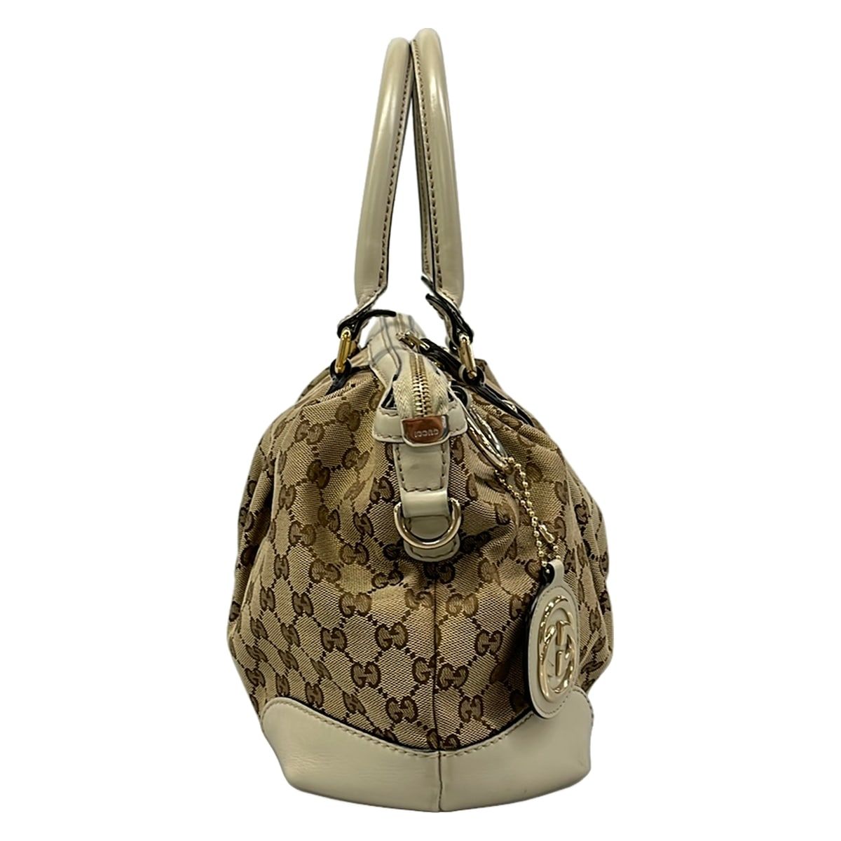 Gucci Handbag Dark Brown Beige Ivory Leather — view 2