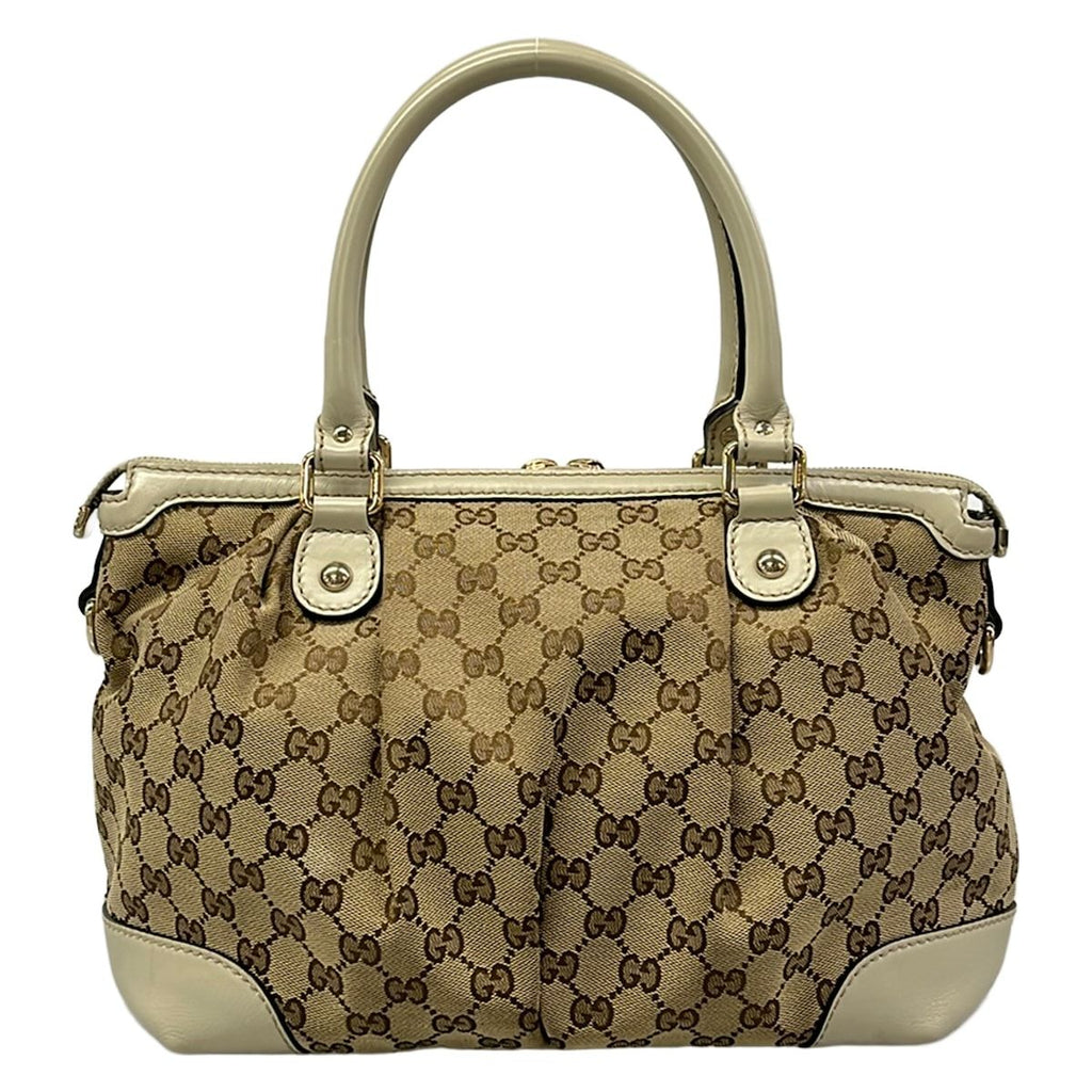 Gucci Handbag Dark Brown Beige Ivory Leather — view 3