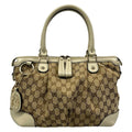 Gucci Handbag Dark Brown Beige Ivory Leather