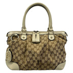 Gucci Handbag Dark Brown Beige Ivory Leather