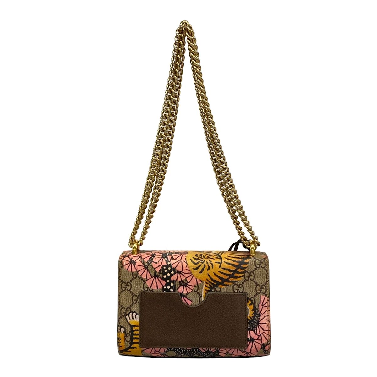 Gucci Shoulder Bag Padlock Small GG Supreme Dark Brown Beige Multi Chain Tiger — view 3