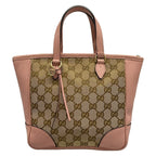 Gucci Handbag GG Pattern Bree Dark Brown Beige Pink Leather