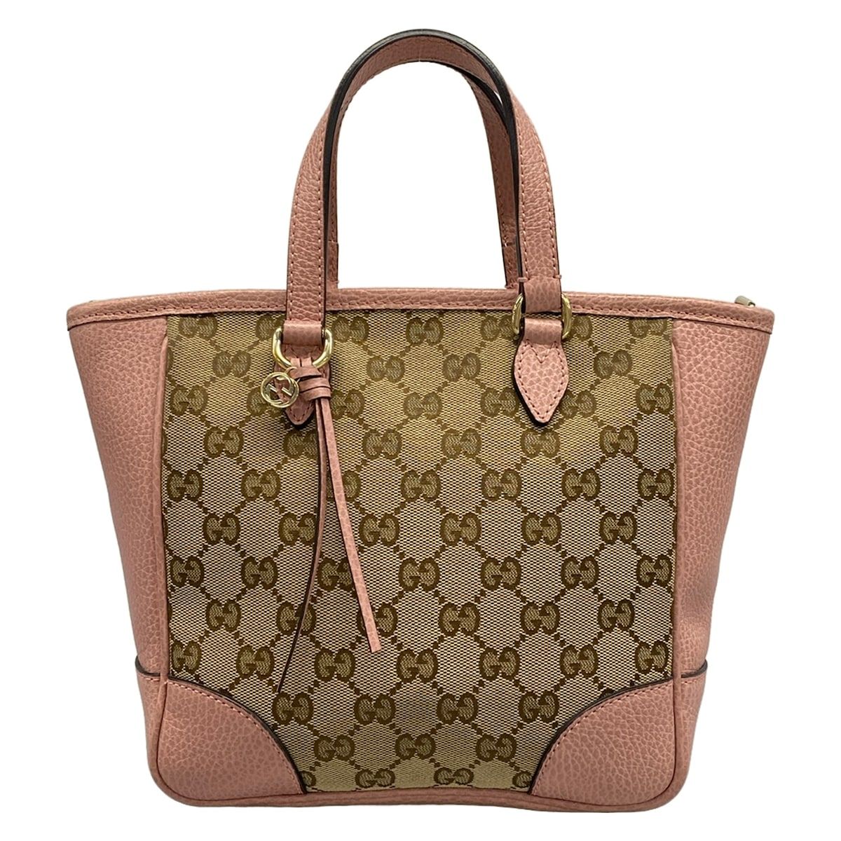 Gucci Handbag GG Pattern Bree Dark Brown Beige Pink Leather