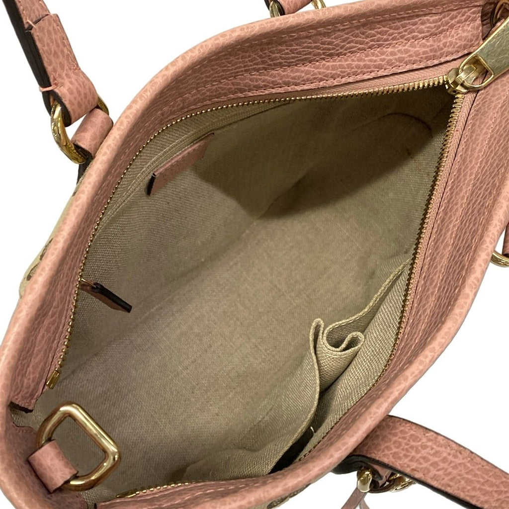 Gucci Handbag GG Pattern Bree Dark Brown Beige Pink Leather — view 7