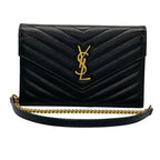 Saint Laurent Paris Wallet Cassandra Envelope Chain Black Leather Shoulder Bag