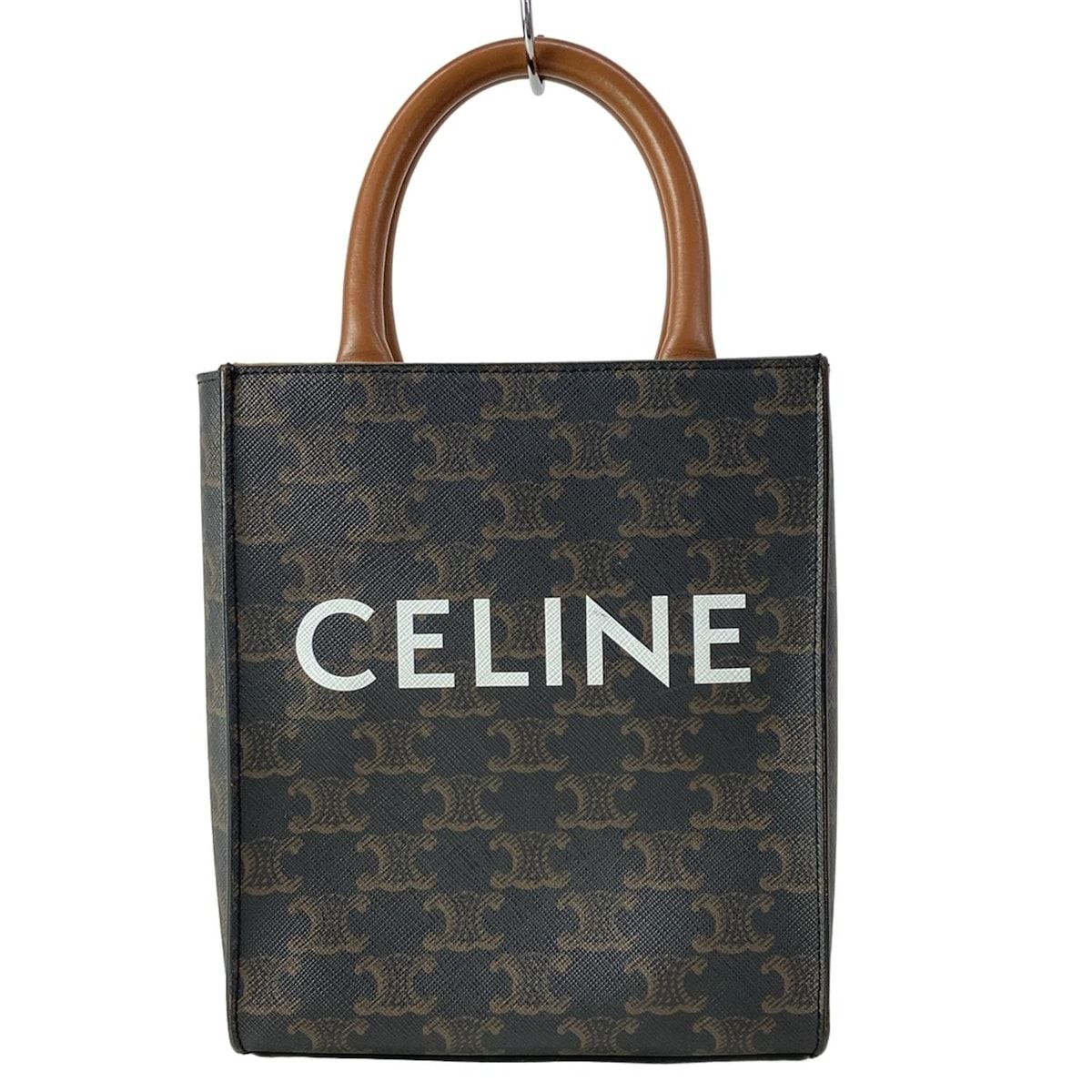 Celine Tote Bag Mini Vertical Cabas Black Dark Brown Leather