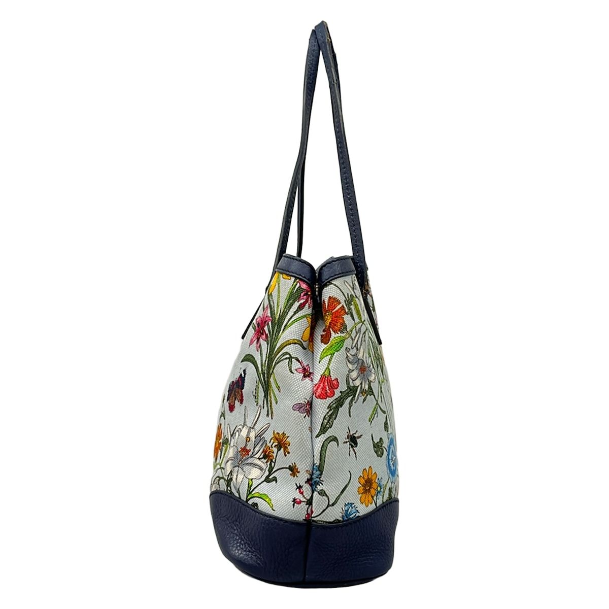 Gucci Tote Bag Flora Light Blue Navy Multi in Japan Leather — view 4