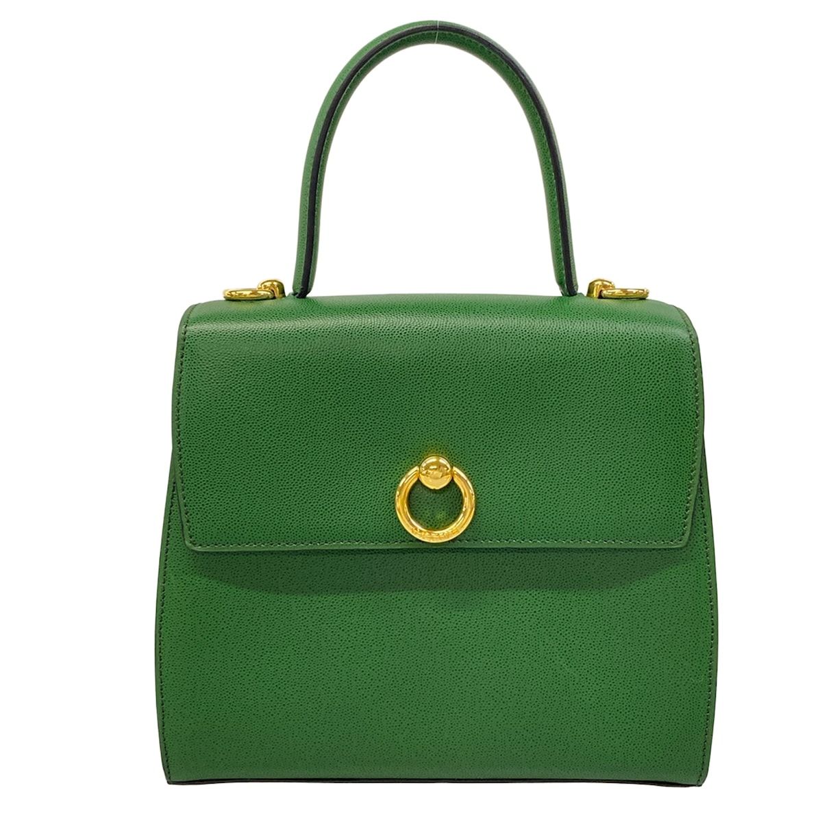 Celine Handbag Green Gold Flap Leather