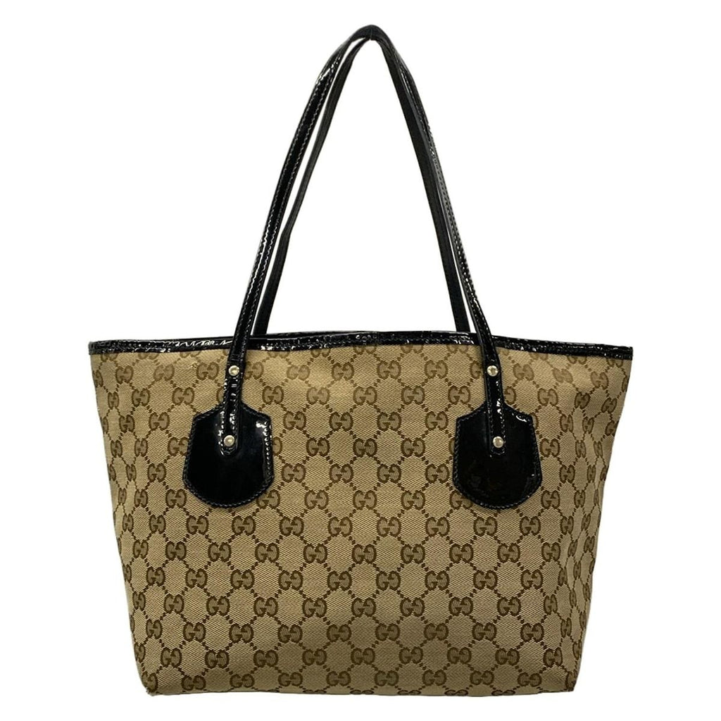 Gucci Tote Bag GG Pattern Dark Brown Beige Black Leather — view 3