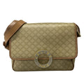 Celine Shoulder Bag Circle Logo Macadam Pattern Khaki Ivory Light Brown Leather