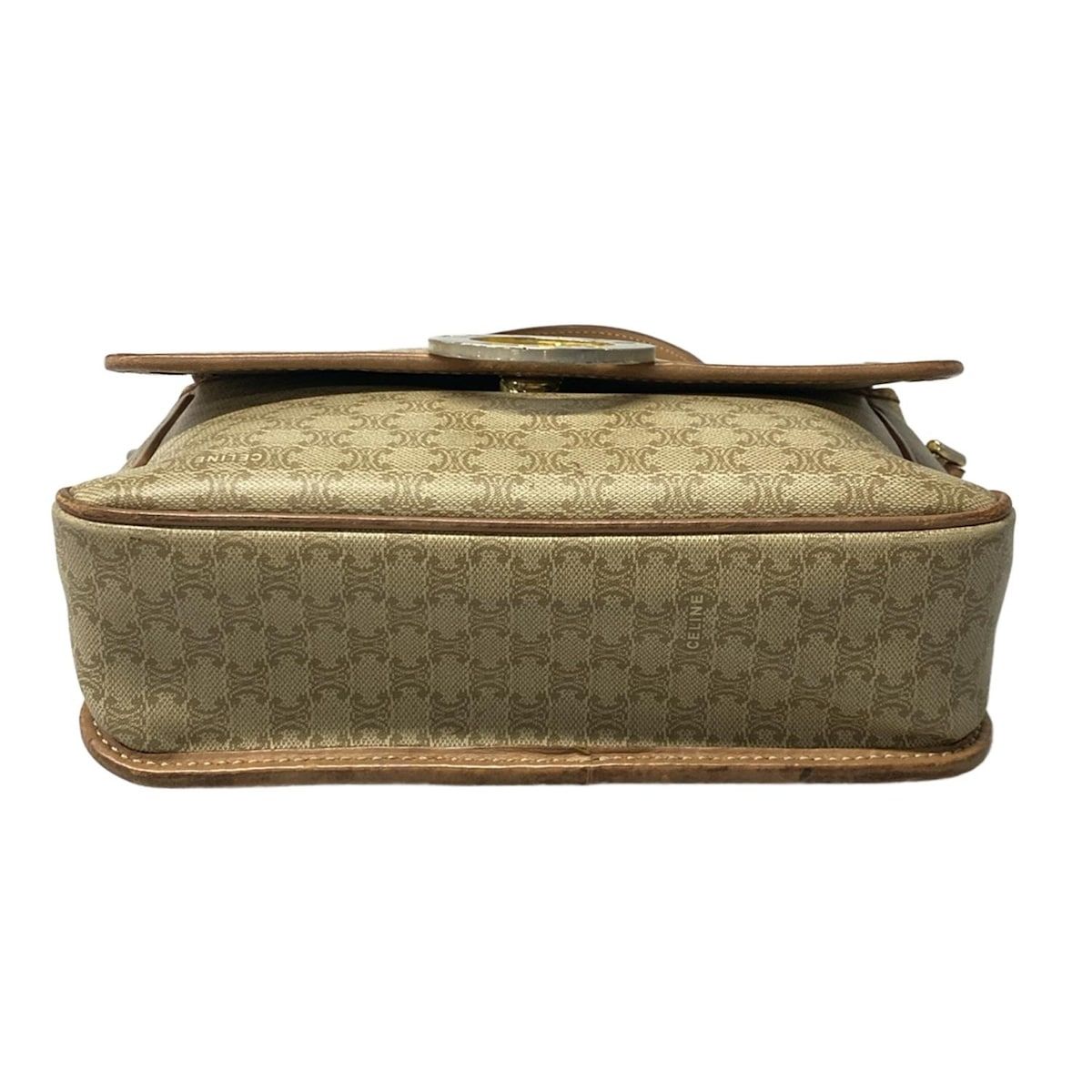 Celine Shoulder Bag Circle Logo Macadam Pattern Khaki Ivory Light Brown Leather — view 5