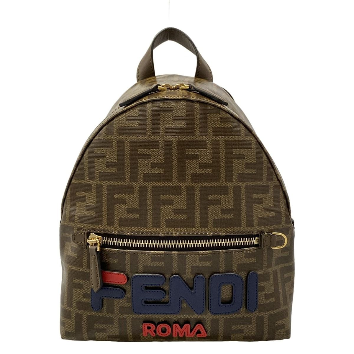 Fendi Backpack Mania Zucca Pattern Dark Brown Navy Multi Fila Collaboration