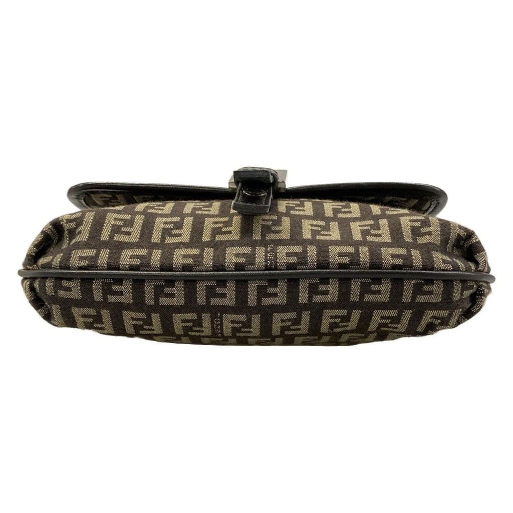 Fendi Shoulder Bag Zucchino Pattern Dark Brown Khaki Leather — view 5