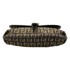 Fendi Shoulder Bag Zucchino Pattern Dark Brown Khaki Leather — view 5