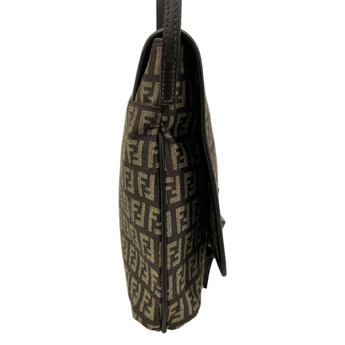 Fendi Shoulder Bag Zucchino Pattern Dark Brown Khaki Leather — view 2