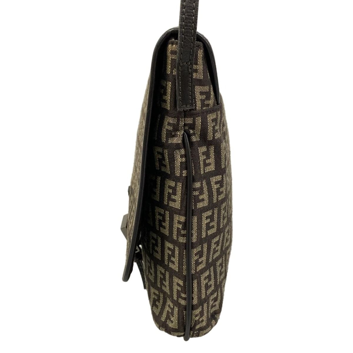 Fendi Shoulder Bag Zucchino Pattern Dark Brown Khaki Leather — view 4